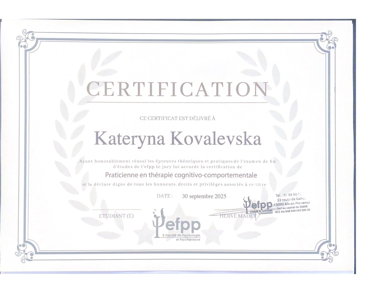 Certification EFPP